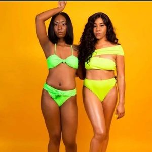 Lime green tie up bikini